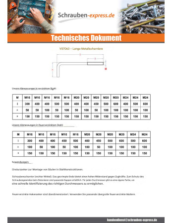 1 x Haken Metalle große Länge M16x400 Mit...