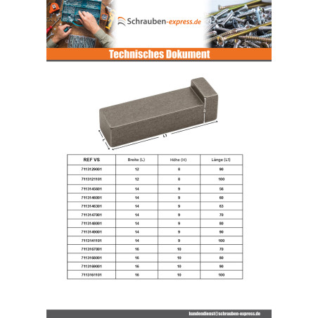 1 x Keil mit Absatz Rohstahl 12x8 Länge 50