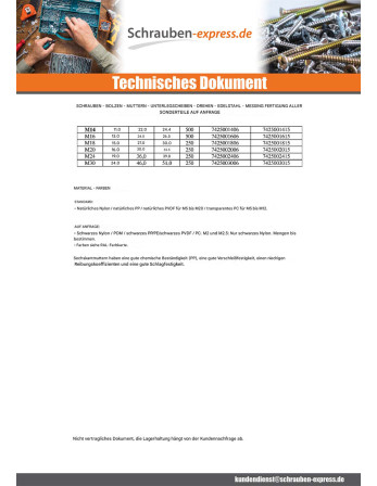 1 x Muttern natürlich nylon Sechskant M20