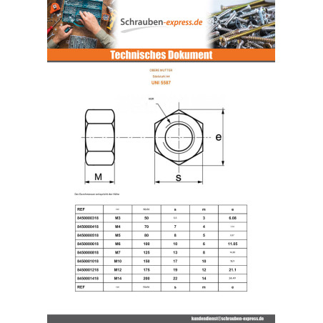 1 x Muttern HH M12 Dicke 12 Edelstahl A4