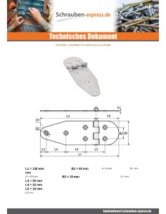 Scharnier Type B 6 Loch Edelstahl A2 130x40 2