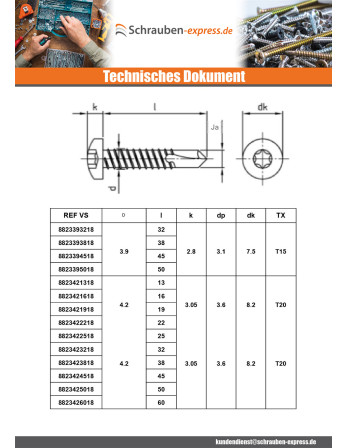 1 x Selbstbohrende Schrauben Zylindrischer...