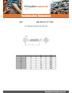 Spanplattenschrauben A2TF 8x120 Mit Gewinde 70 T40 2