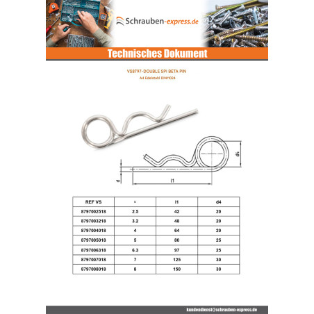 1 x Splint Federstecker Doppelt TURM Für Loch 5 Edelstahl A4
