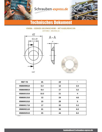 1 x Kugelausgleichsscheiben form C Edelstahl A2...