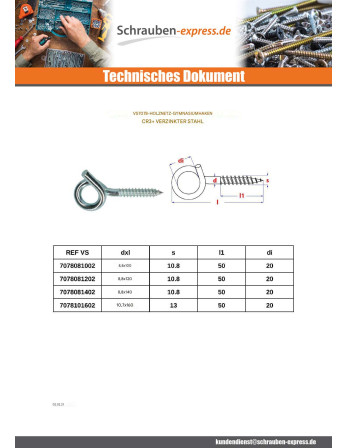 1 x Gym-haken Gewinde Holz Verzinkt 10,7 x 160