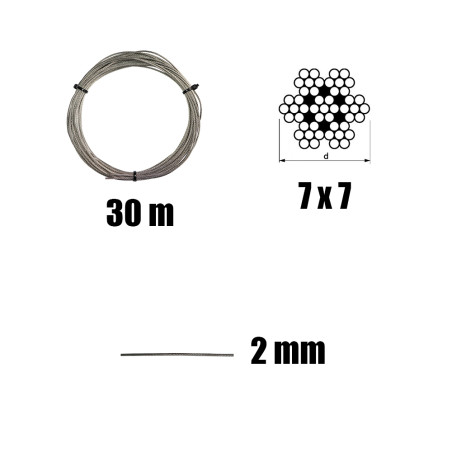 1 x Kit 30 Meter Edelstahlkabel Durchmesser 2