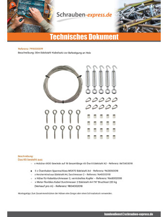 1 x Kit 30 Meter Edelstahlkabel Durchmesser 2