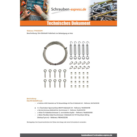 1 x Kit 30 Meter Edelstahlkabel Durchmesser 2