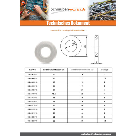 1 x Scheibe Dick 10,5 x 25 x 4 Edelstahl A2