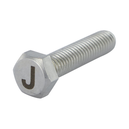 1 x Metallschrauben Sechskantkopf 8x35 Edelstahl A4 mit Buchstabengravur "J"