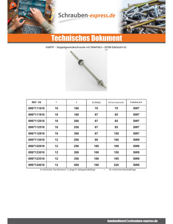 1 x Schraube für Solar-Panel SW9 12x250...