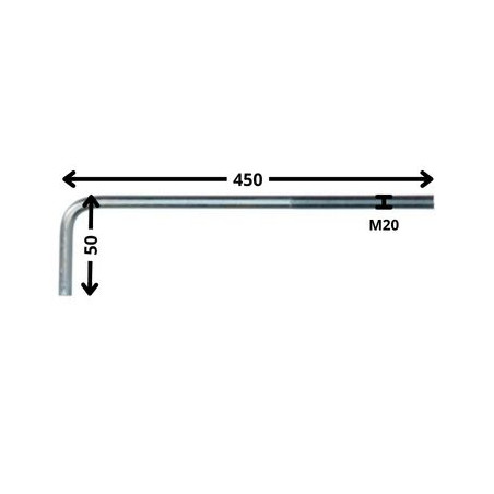 1 x Haken Metalle große Länge M20X450 Mit Gewinde 150 Verzinkt