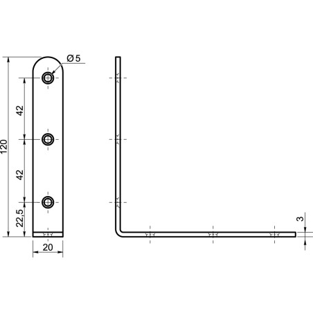 1 x Befestigungswinkel Lang 90 120x20x3 Verzinkt