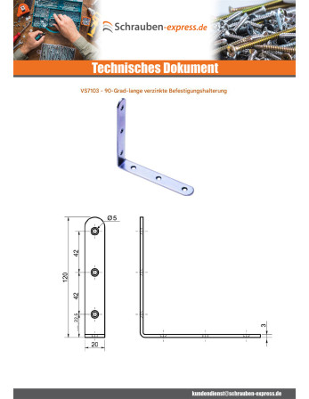 1 x Befestigungswinkel Lang 90 120x20x3 Verzinkt