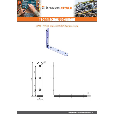 1 x Befestigungswinkel Lang 90 120x20x3 Verzinkt