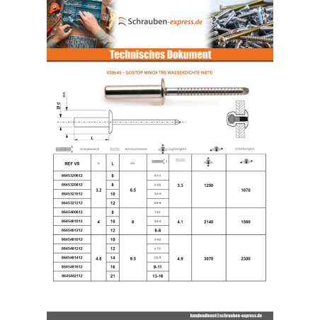 1 x Niet Wasserdicht GOSTOP MINOX Standard-Rundkopf 3,2 x 8
