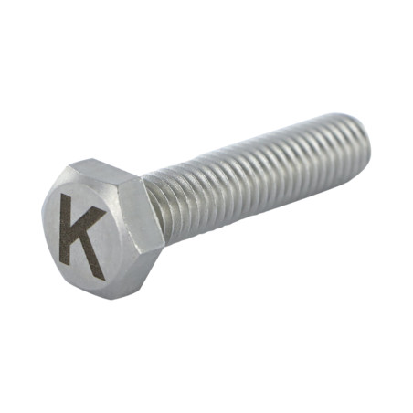 1 x Metallschrauben Sechskantkopf 8x35 Edelstahl A4 mit Buchstabengravur "K"
