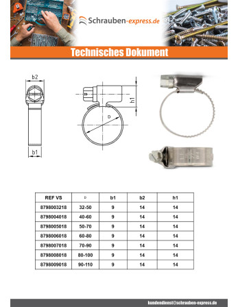 1 x Schlauchschelle Edelstahl W5 Durchmesser 32...