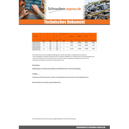 1 x Selbstbohrende Schrauben Bimetall Senkkopfschraube Gezahnt T30 6,3 x 75