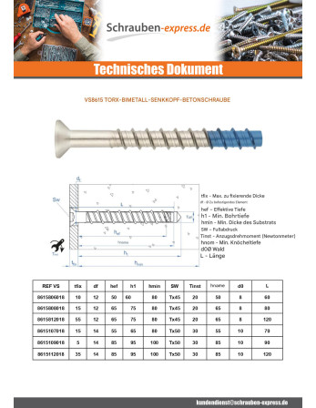 1 x Betonschraube Senkkopfschraube T50 10x120...
