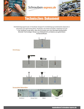 1 x Betonschraube Senkkopfschraube T50 10x120...