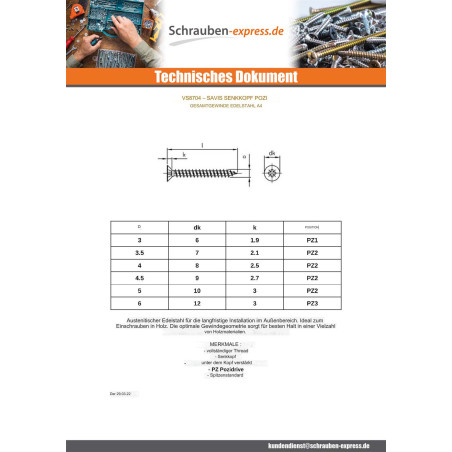 1 x Spanplattenschrauben Senkkopfschraube Pozi PZ2 3x10 Gesamtgewinde Edelstahl A4 Mikroschrauben