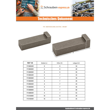 1 x Keil mit Absatz Rohstahl 12x8 Länge 40