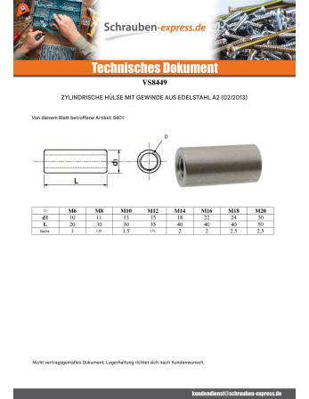 1 x Langmutter Zylindrisch Gebohrt M10 13x30...