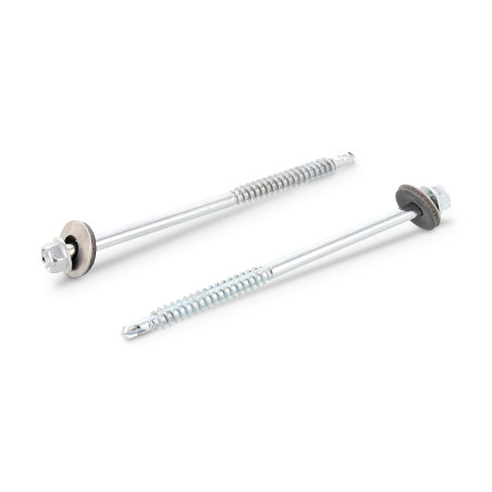 1 x Selbstbohrende Schrauben Bimetall Sechskantkopf 6x100 Mit Gewinde 45 Scheibe mit EPDM Neopren-Dichtung 16