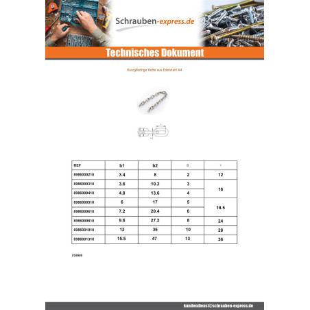 1 x M Kurzgliedrige Kette Durchmesser 5 Edelstahl A4 (Meterware)