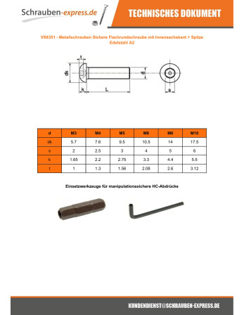 1 x Metallschrauben Sichere Flachrundschraube...