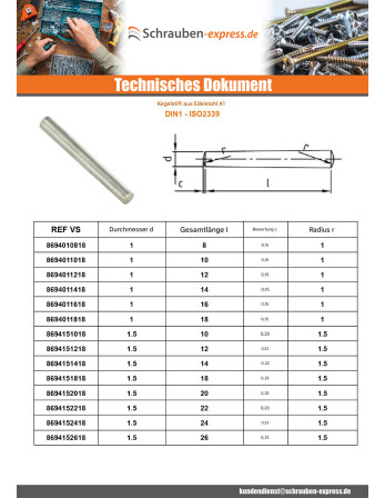 1 x Splint Kegelförmig 8x55 Edelstahl A1