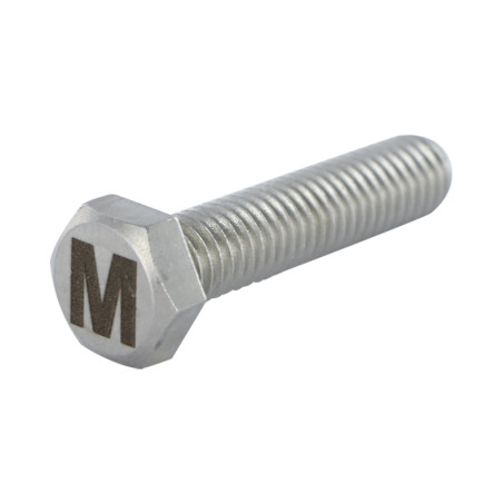 1 x Metallschrauben Sechskantkopf 8x35 Edelstahl A4 mit Buchstabengravur "M"