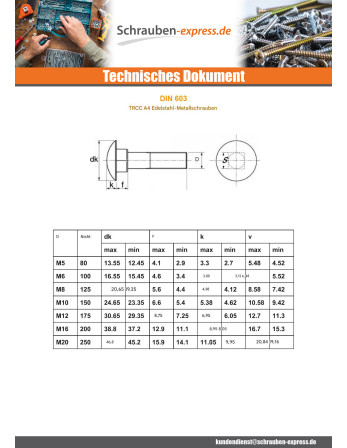1 x Schlossschrauben Edelstahl A4 M5X30...