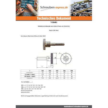 1 x Metallschrauben Gerändelt M3X8 Edelstahl A1 Mikroschrauben