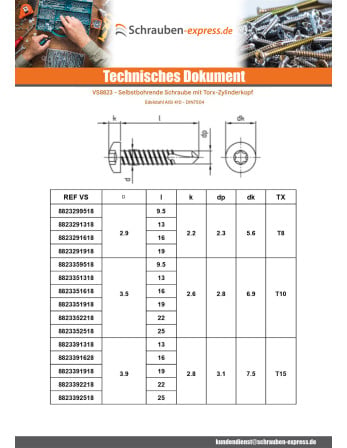 1 x Selbstbohrende Schrauben Zylindrischer...