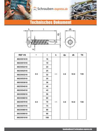 1 x Selbstbohrende Schrauben Zylindrischer...