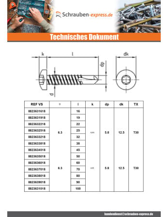 1 x Selbstbohrende Schrauben Zylindrischer...