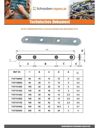 1 x Schraube MONTAGE Flach 19,5 x 190 Verzinkt