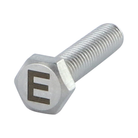 1 x Metallschrauben Sechskantkopf 8x35 Edelstahl A4 mit Buchstabengravur "E"