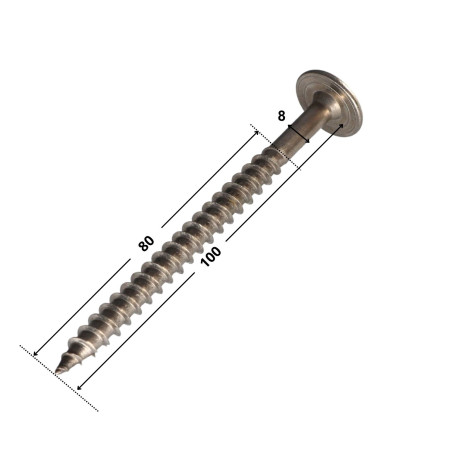 1 x Spanplattenschrauben Edelstahl A2 8x100 Mit Gewinde 80 T40 Kopf-Durchmesser 20
