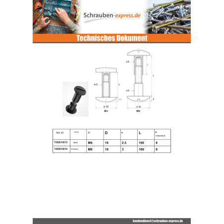 1 x Klemmschraube M6x15 Durchmesser Tube 8 schwarzes Nylon 2 stück Männlich weiblich