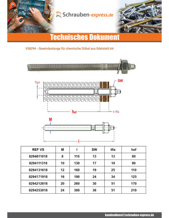 1 x Gewindestange BOZELENANKER CHEMISCH M16X190...
