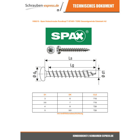 1 x Spax Holzschraube Rundkopf T-STAR+ T20 4x30 Edelstahl A2
