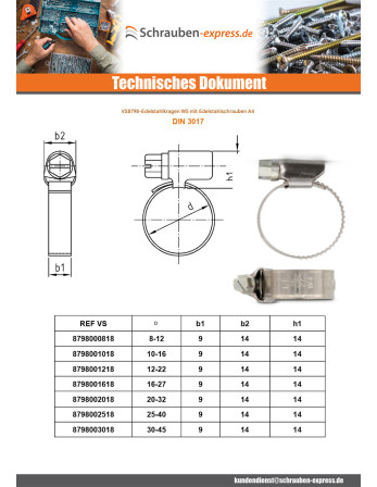 1 x Schlauchschelle Edelstahl W5 Durchmesser 30...