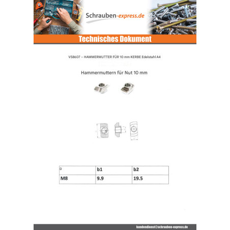 1 x Muttern Hammer 9,9 x 19,5 M8 Edelstahl A2