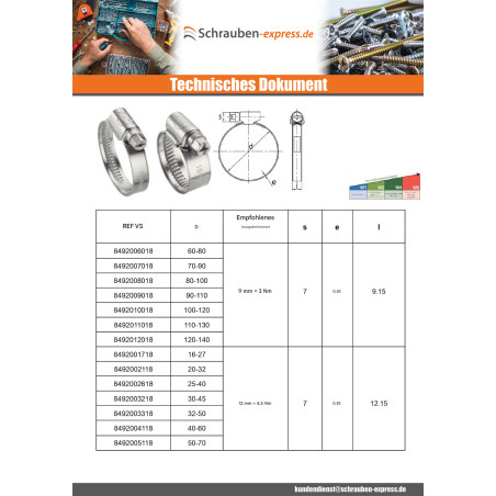 1 x Schlauchschelle unperforiertes Band mit 9 mm Durchmesser 70 für 90 Zinkstahl W1