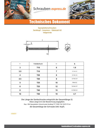 1 x Spanplattenschrauben Senkkopfschraube T10...