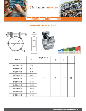 1 x MINICLAMP Durchmesser 7 für 9 Zinkstahl W1